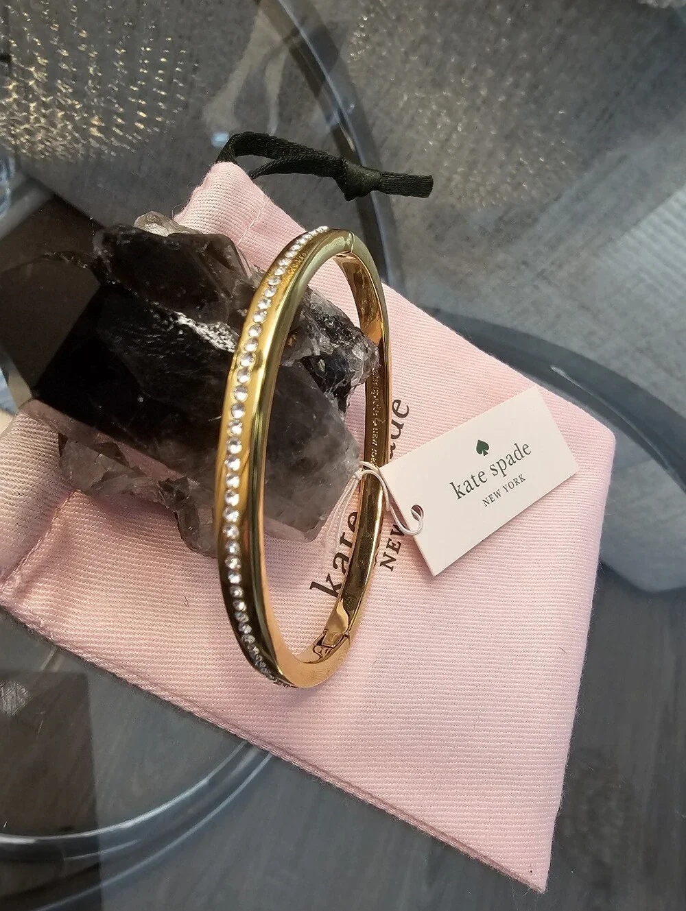kate spade Gold Crystal-Trim Hinged Bangle Bracelet - Picture 6 of 7